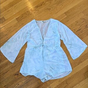 Show me your MuMu Light Blue Sheer Romper with Tie Waist